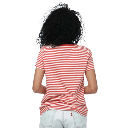 Orange-White - Back - Levis Womens-Ladies Perfect V Neck T-Shirt