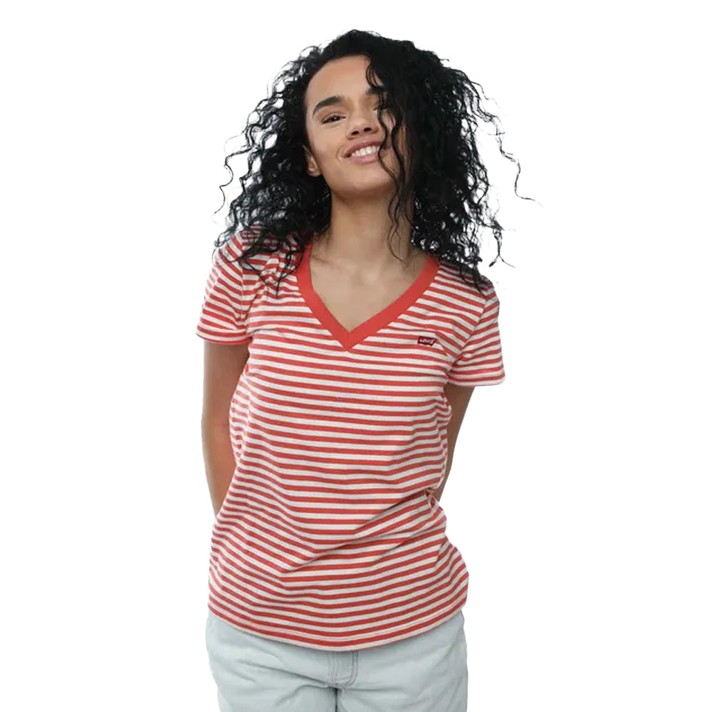 Orange-White - Side - Levis Womens-Ladies Perfect V Neck T-Shirt