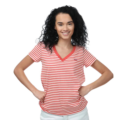 Orange-White - Front - Levis Womens-Ladies Perfect V Neck T-Shirt