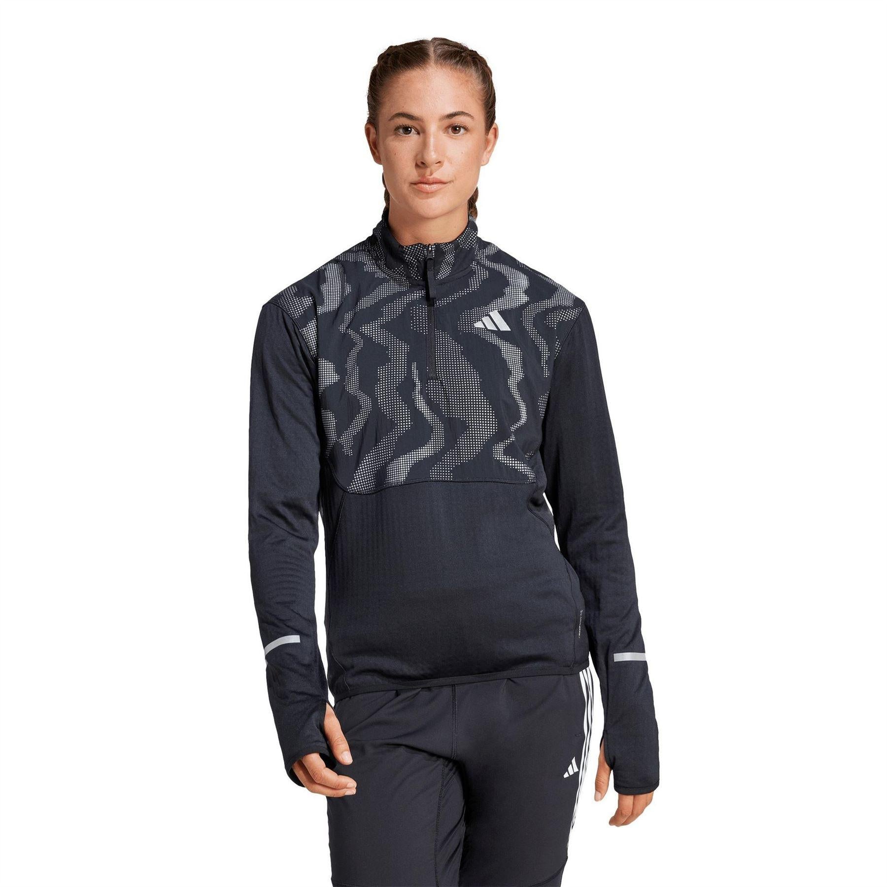 Black - Side - Adidas Womens-Ladies Hi-Vis Long-Sleeved Top