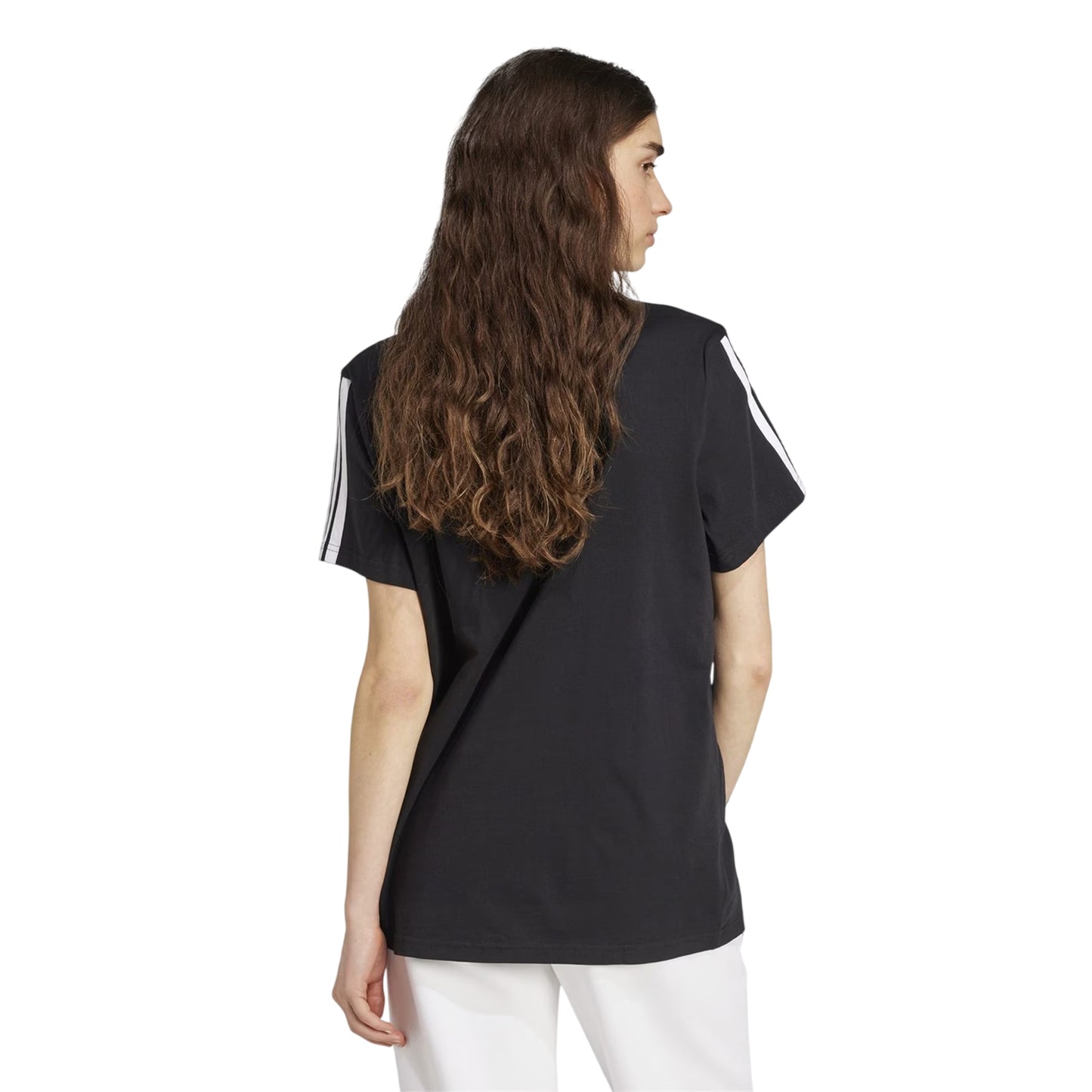 Black-White - Back - Adidas Womens-Ladies Essentials 3 Stripes T-Shirt