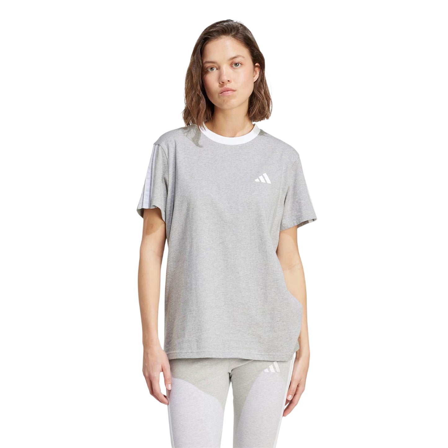 Medium Grey - Side - Adidas Womens-Ladies Essentials 3 Stripes T-Shirt