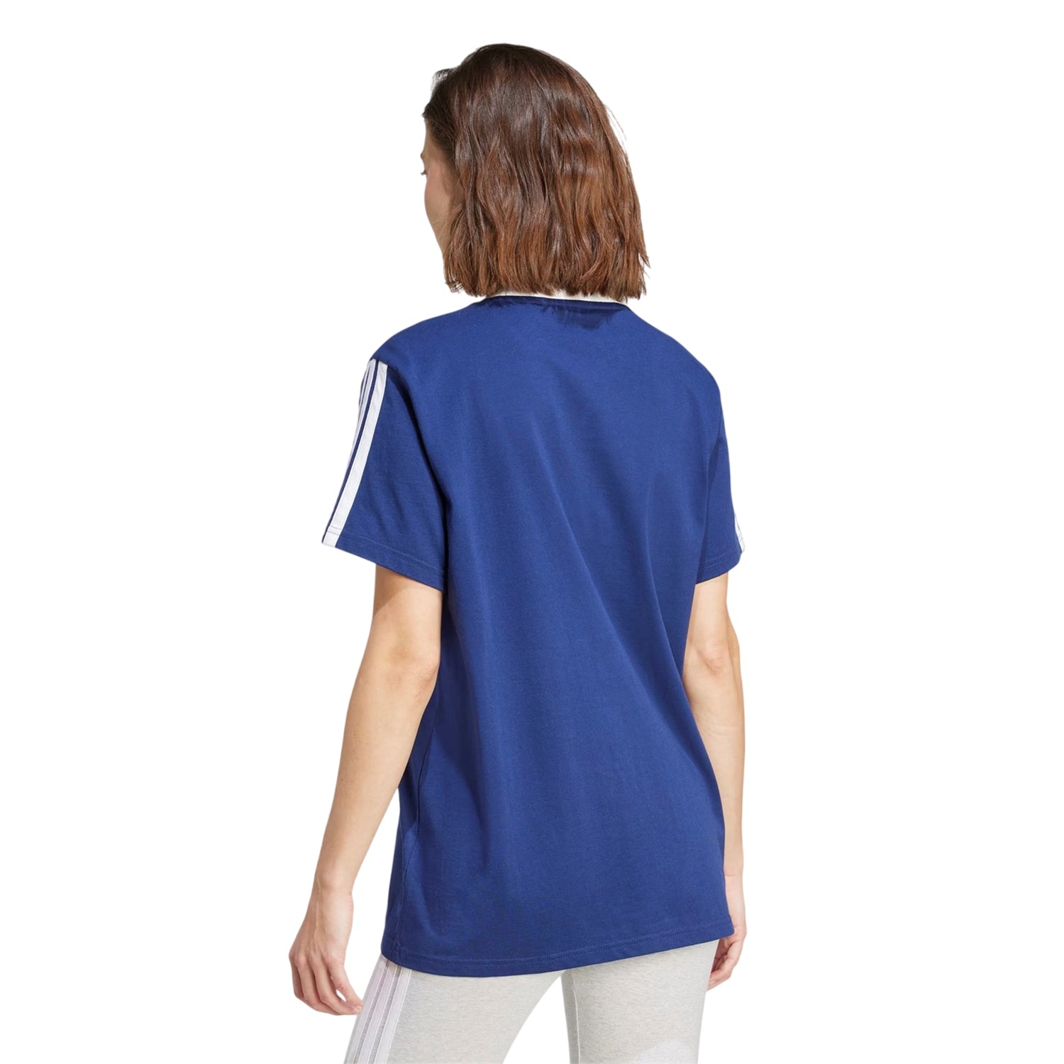 Navy-White - Back - Adidas Womens-Ladies Essentials 3 Stripes T-Shirt