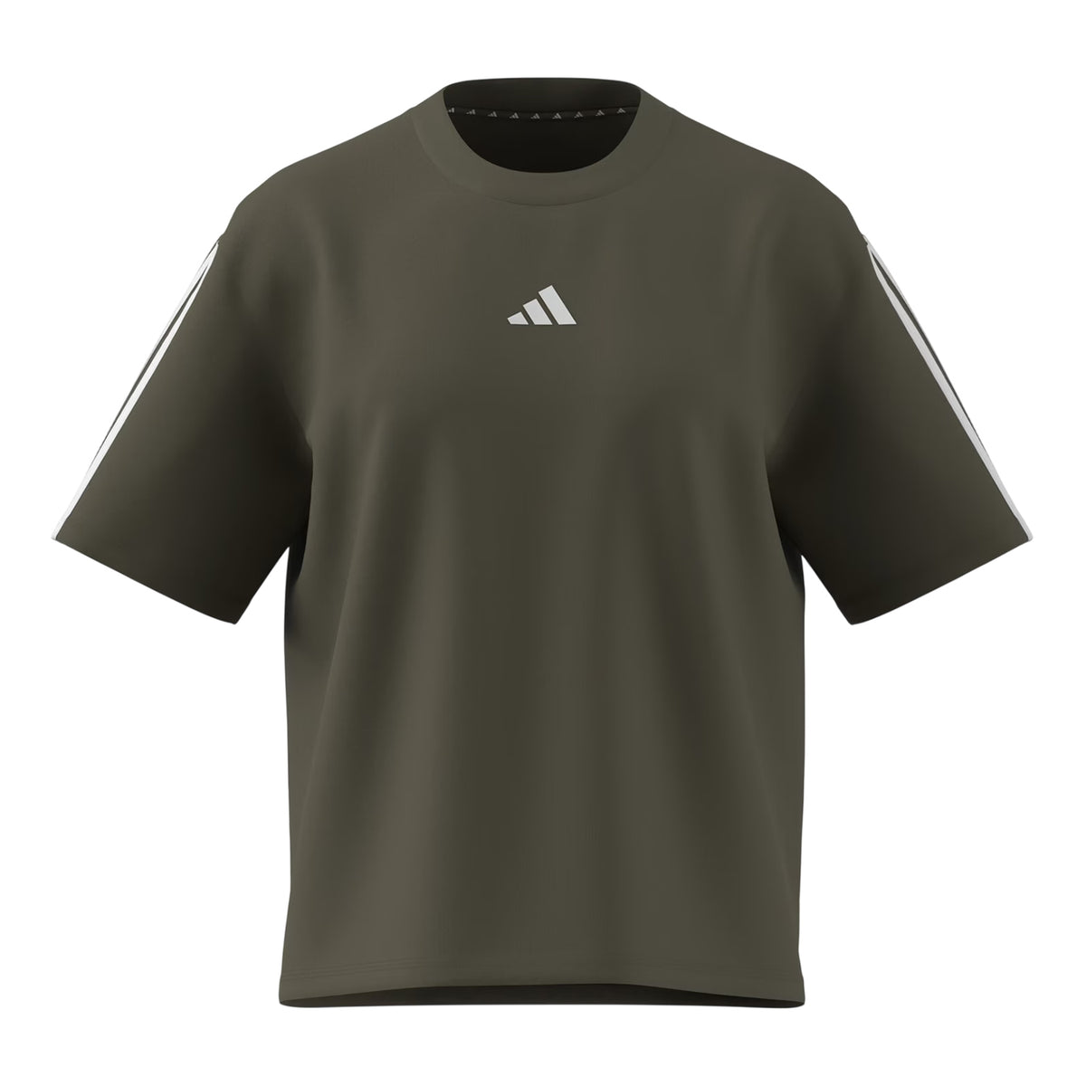 Olive - Front - Adidas Womens-Ladies Essentials 3 Stripes T-Shirt