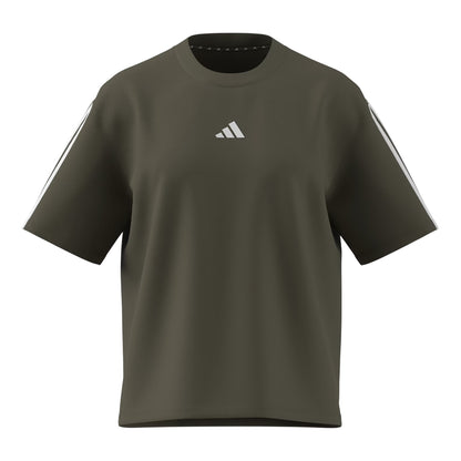 Olive - Front - Adidas Womens-Ladies Essentials 3 Stripes T-Shirt