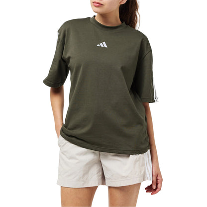Olive - Side - Adidas Womens-Ladies Essentials 3 Stripes T-Shirt