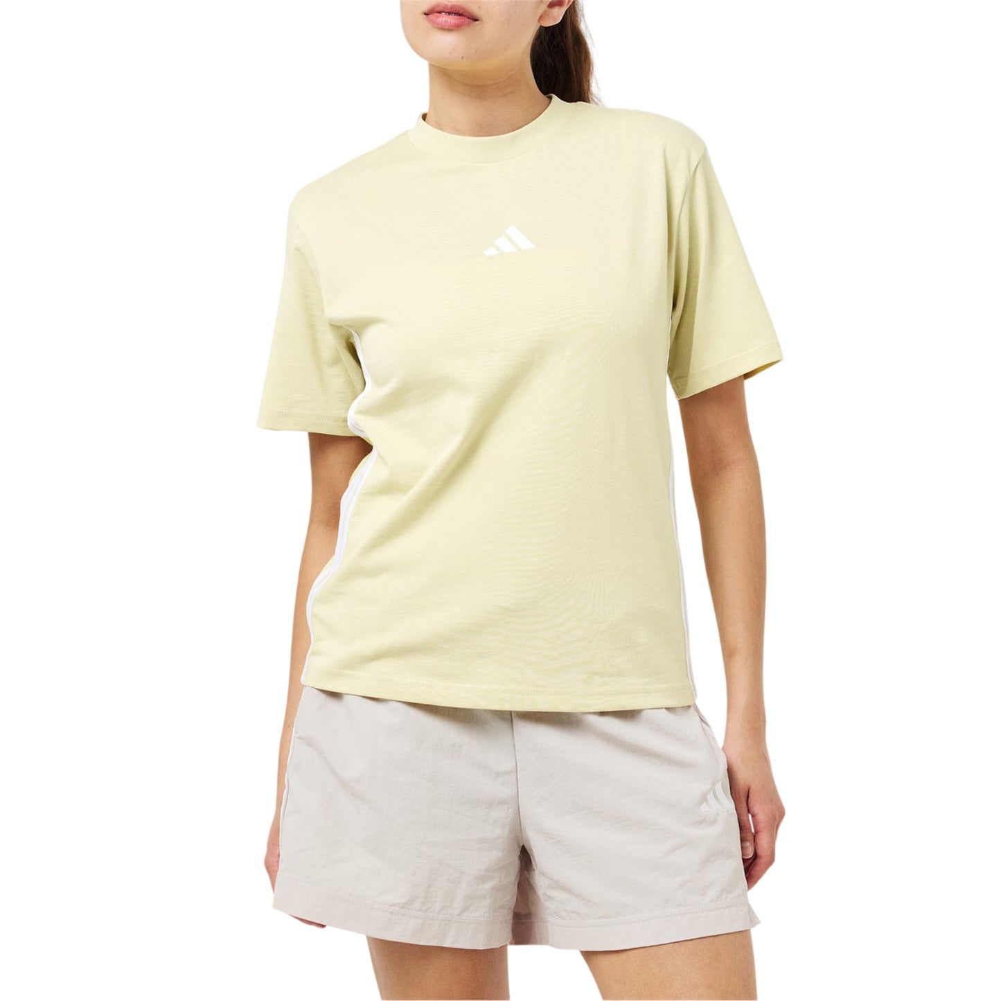 Powdery Yellow - Side - Adidas Womens-Ladies Essentials 3 Stripes T-Shirt