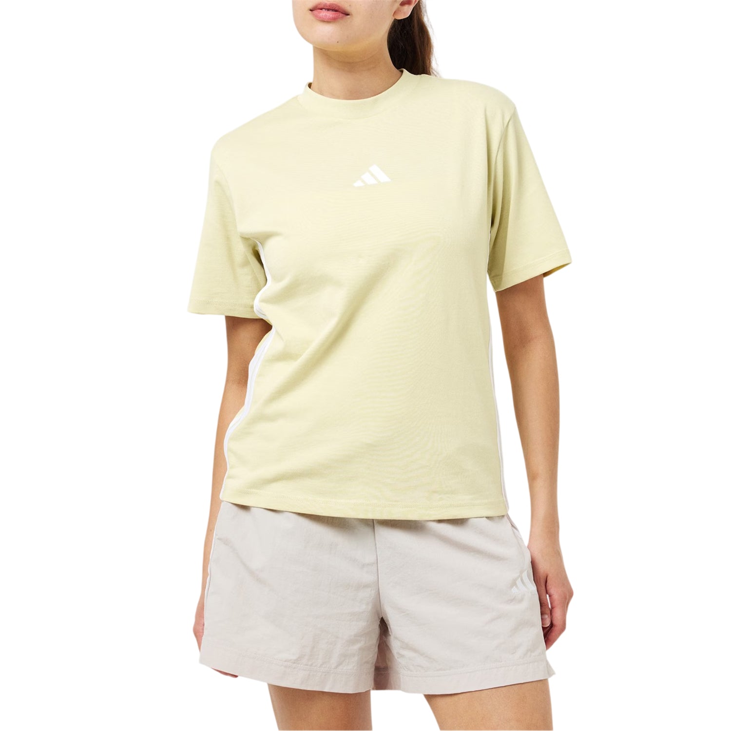 Powdery Yellow - Side - Adidas Womens-Ladies Essentials 3 Stripes T-Shirt