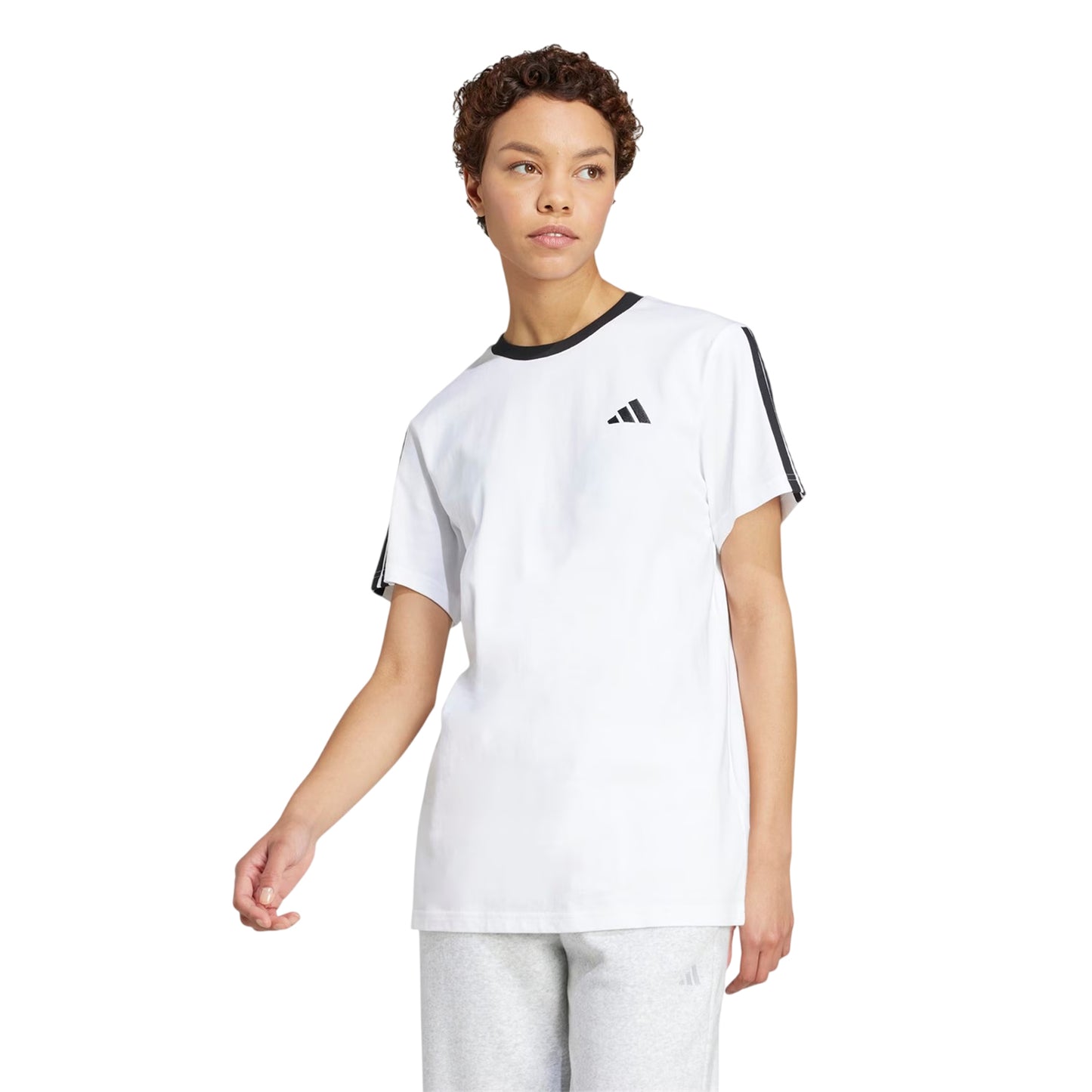 White-Black - Side - Adidas Womens-Ladies Essentials 3 Stripes T-Shirt