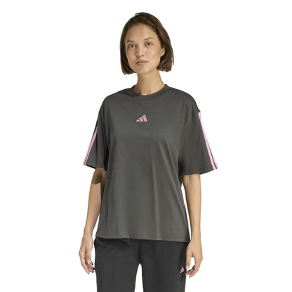 Pink - Back - Adidas Womens-Ladies Essentials 3 Stripes T-Shirt