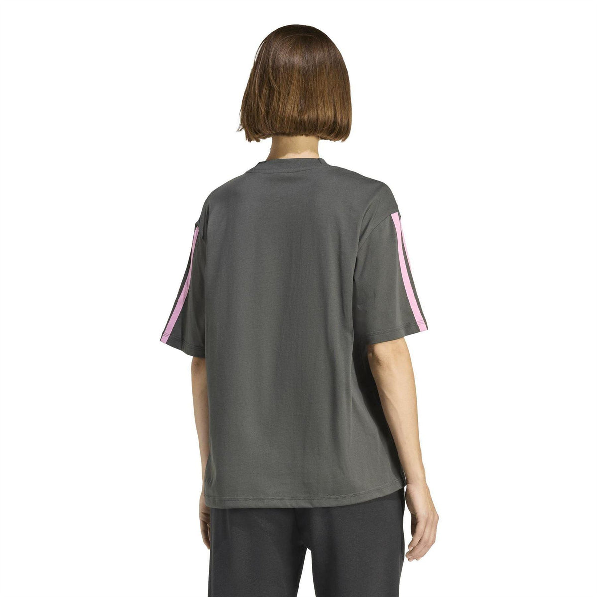 Pink - Side - Adidas Womens-Ladies Essentials 3 Stripes T-Shirt