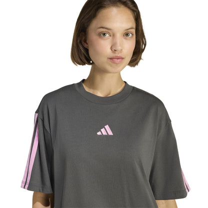 Pink - Pack Shot - Adidas Womens-Ladies Essentials 3 Stripes T-Shirt