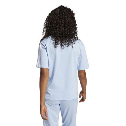 Glow Blue - Side - Adidas Womens-Ladies Essentials 3 Stripes T-Shirt