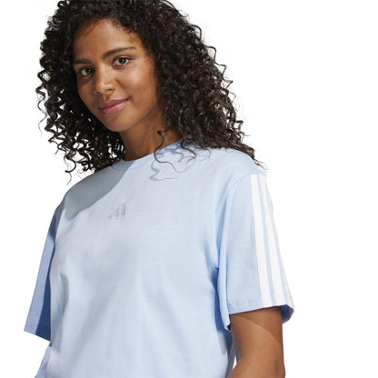 Glow Blue - Lifestyle - Adidas Womens-Ladies Essentials 3 Stripes T-Shirt
