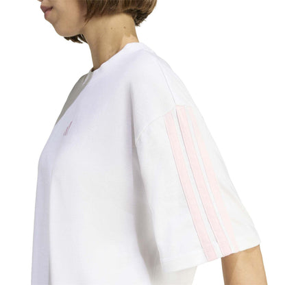 White-Pink - Lifestyle - Adidas Womens-Ladies Essentials 3 Stripes T-Shirt