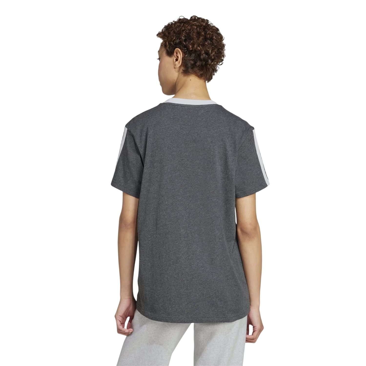 Charcoal Grey - Back - Adidas Womens-Ladies Essentials 3 Stripes T-Shirt