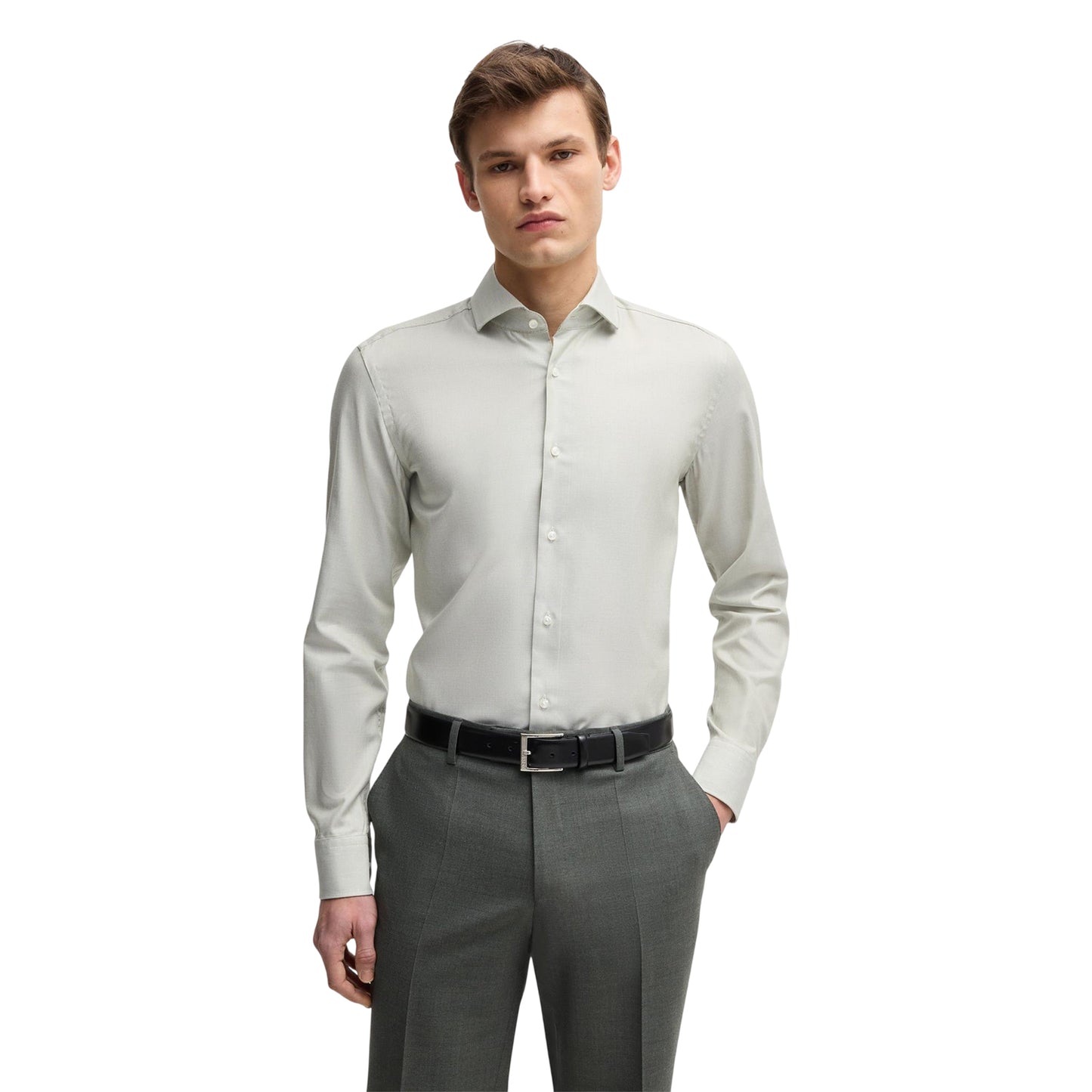 Mid Green - Side - Boss Mens Spread Collar Regular Long-Sleeved Shirt