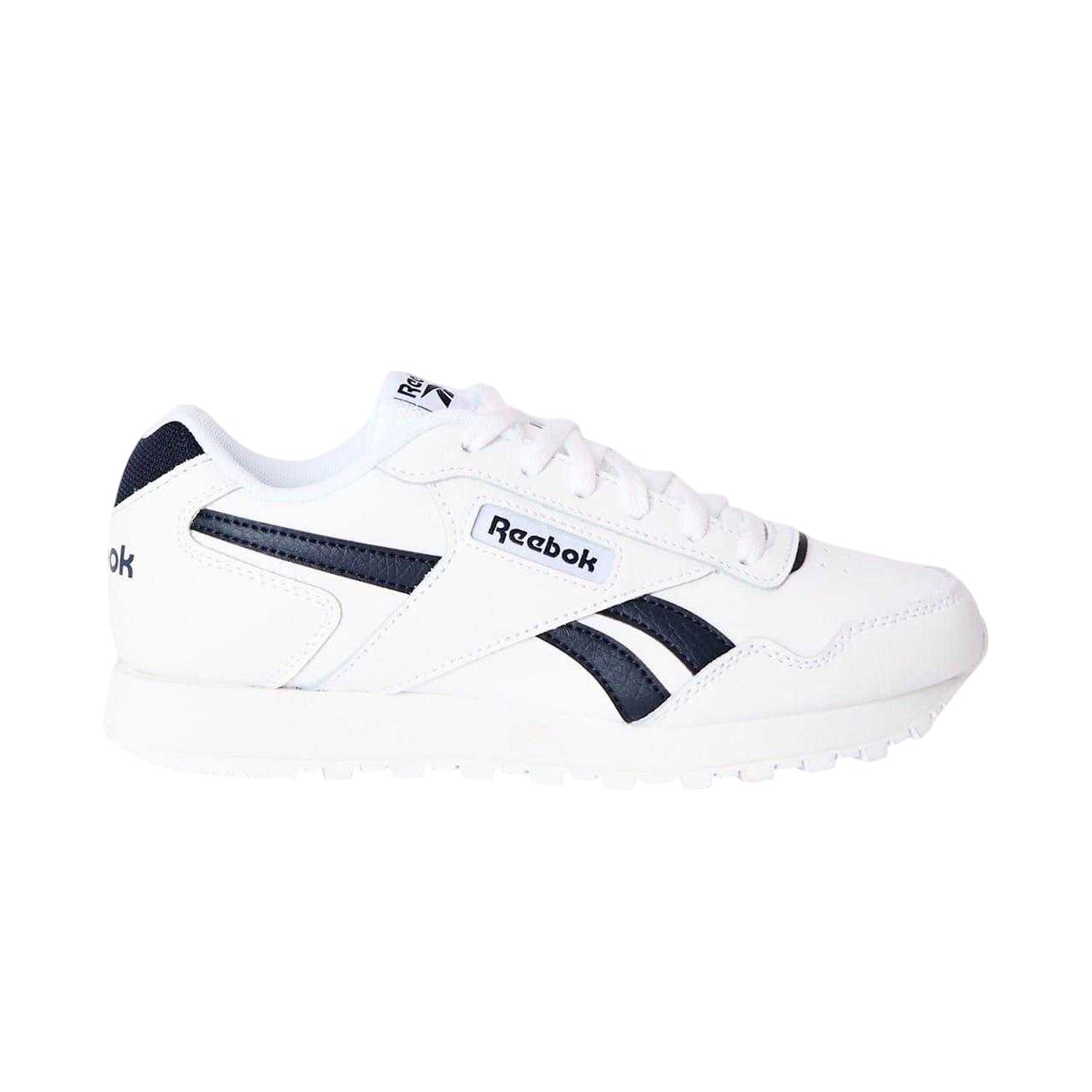 White-Vector Navy - Side - Reebok Womens-Ladies Royal Glide Striped Trainers