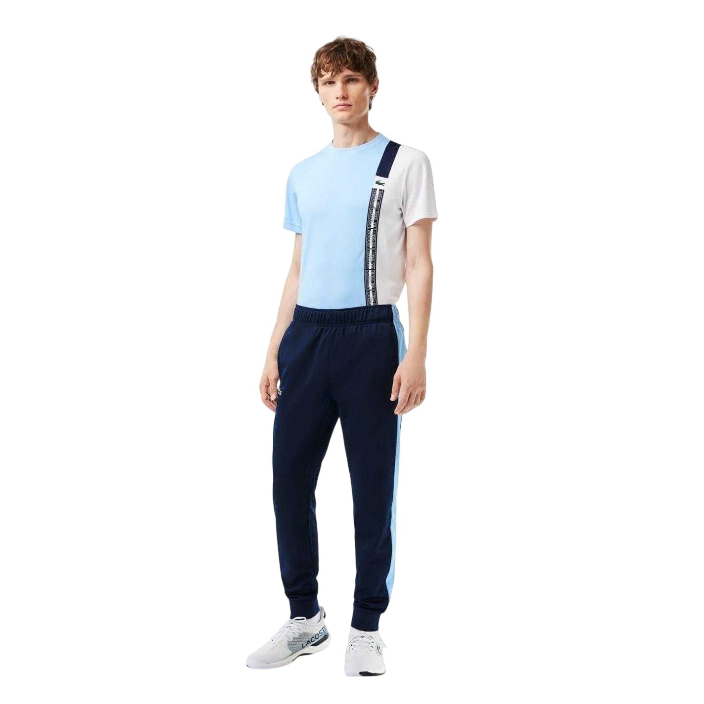 Navy Blue - Front - Lacoste Mens Sport Colour Block Slim Running Tracksuit Bottoms