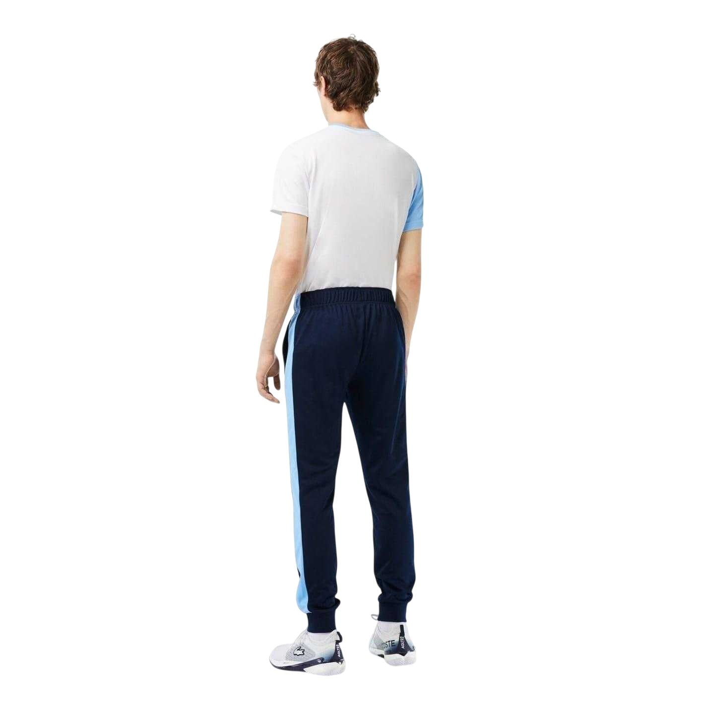 Navy Blue - Back - Lacoste Mens Sport Colour Block Slim Running Tracksuit Bottoms