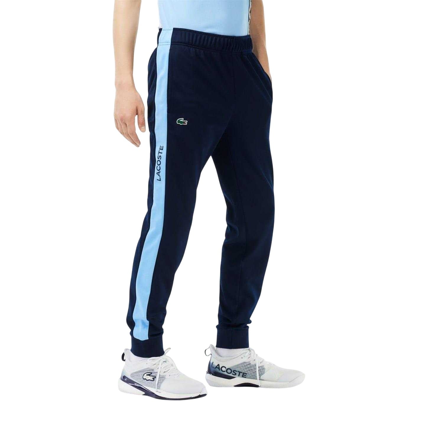 Navy Blue - Side - Lacoste Mens Sport Colour Block Slim Running Tracksuit Bottoms