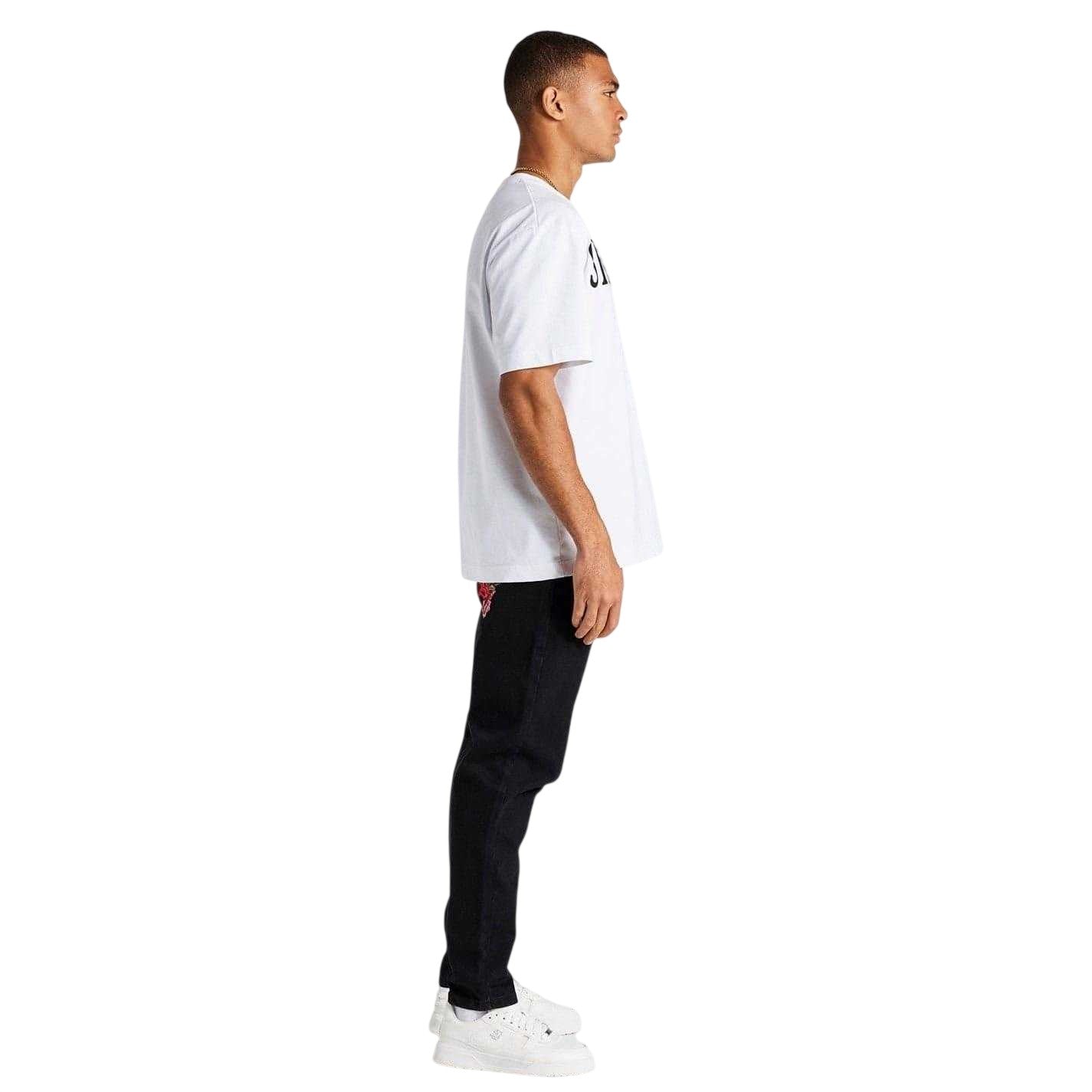Black - Side - SikSilk Mens St Jean Denim Floral Embroidery Regular Jeans