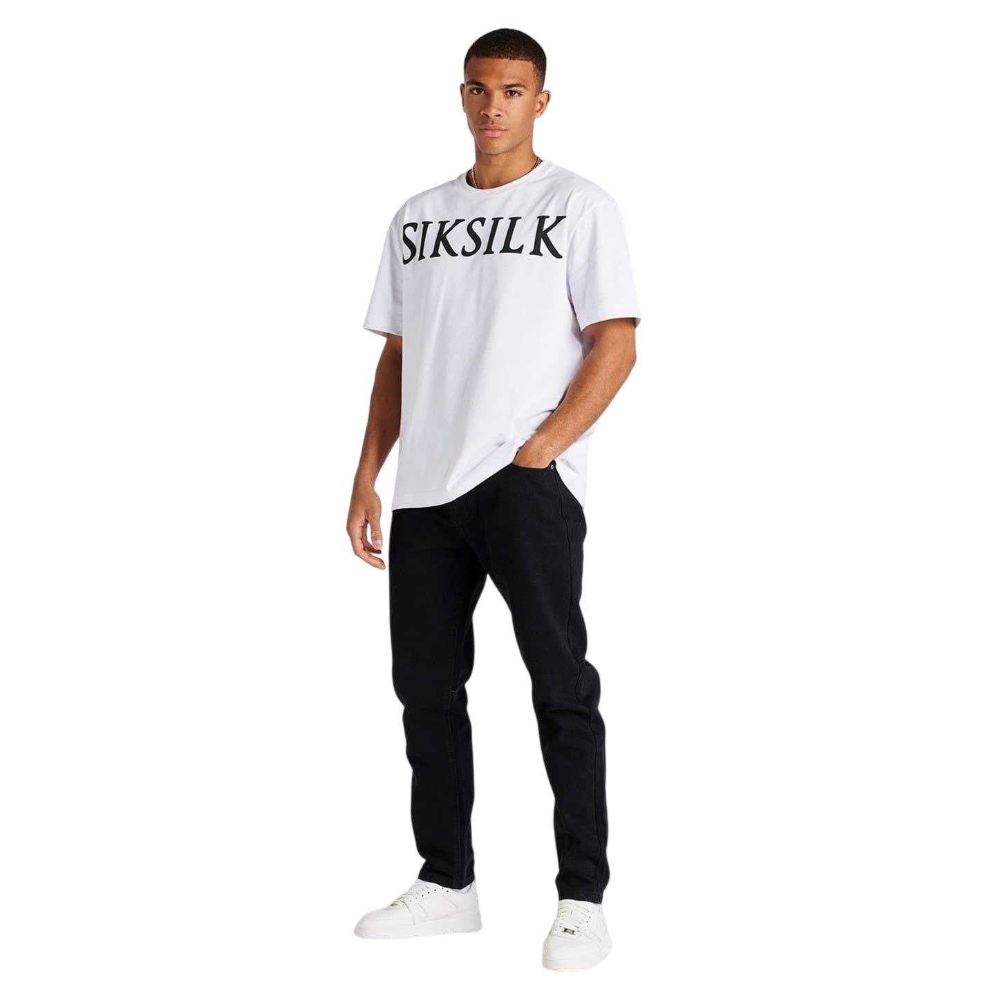 Black - Lifestyle - SikSilk Mens St Jean Denim Floral Embroidery Regular Jeans
