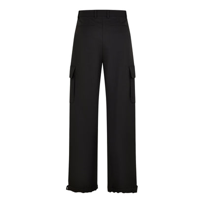 Black - Back - Off White Unisex Adult Wide Leg Cargo Trousers