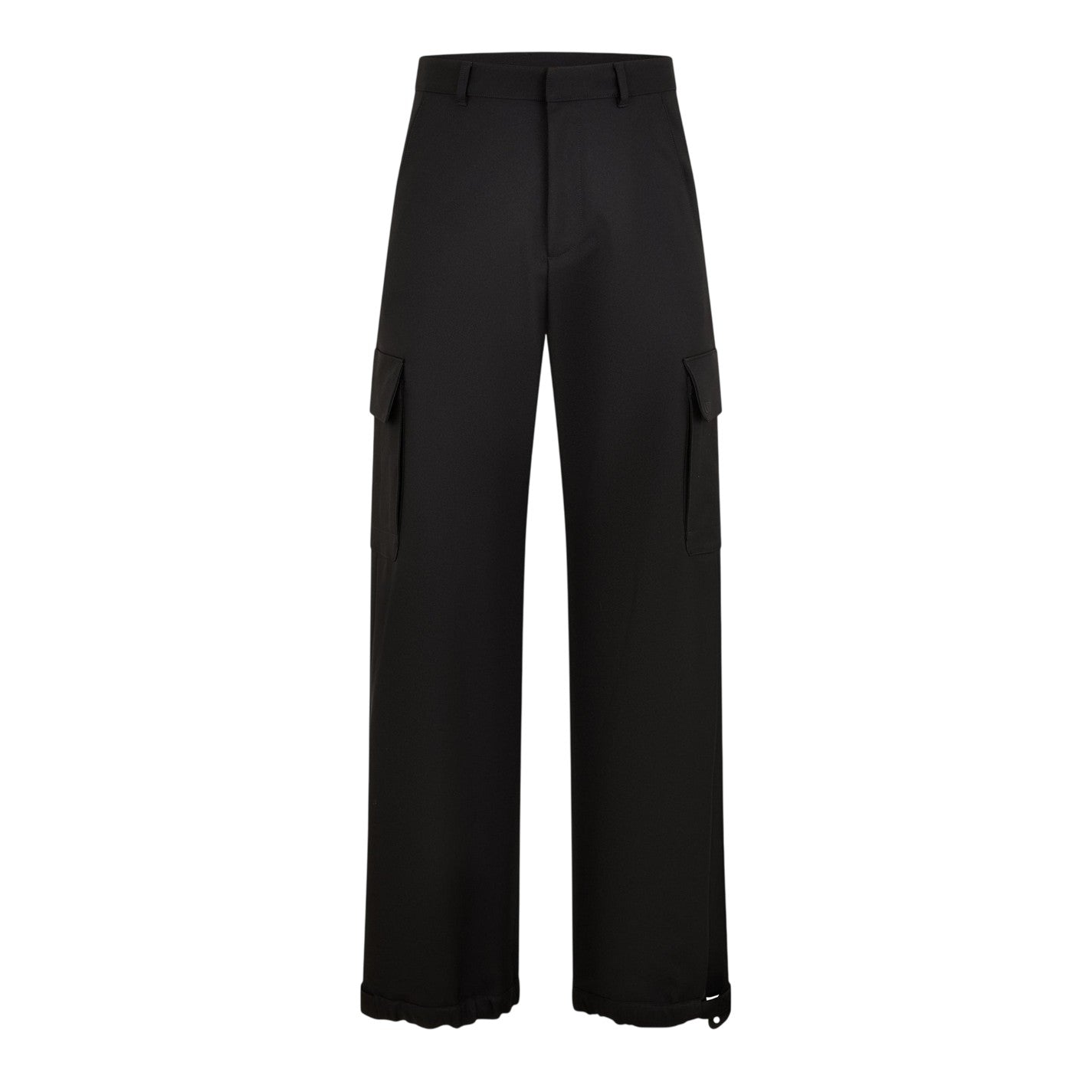 Black - Front - Off White Unisex Adult Wide Leg Cargo Trousers