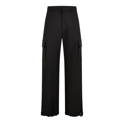 Black - Front - Off White Unisex Adult Wide Leg Cargo Trousers