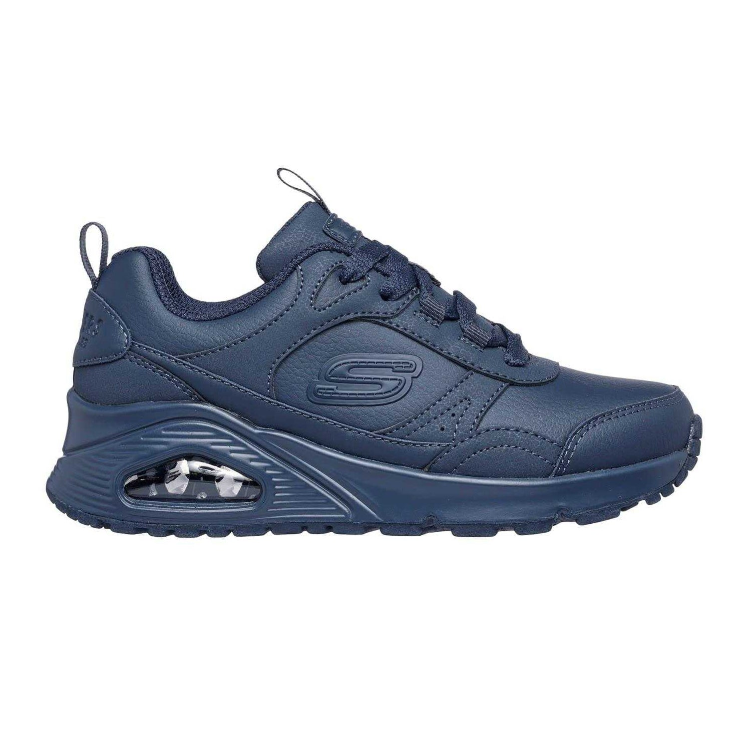 Navy - Side - Skechers Childrens-Kids Monochrome Trainers