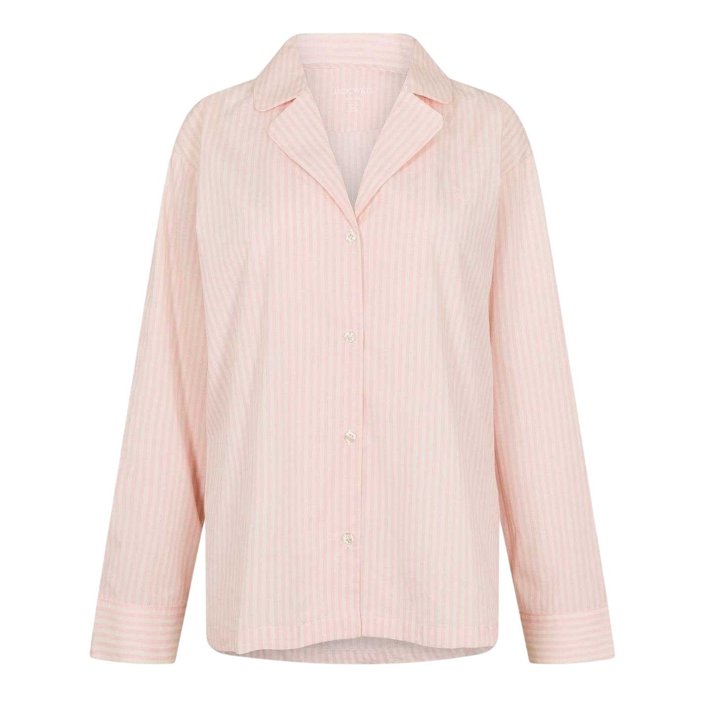 White-Pink - Back - Jack Wills Womens-Ladies Stripe Revere Collar Long-Sleeved Long Pyjama Set