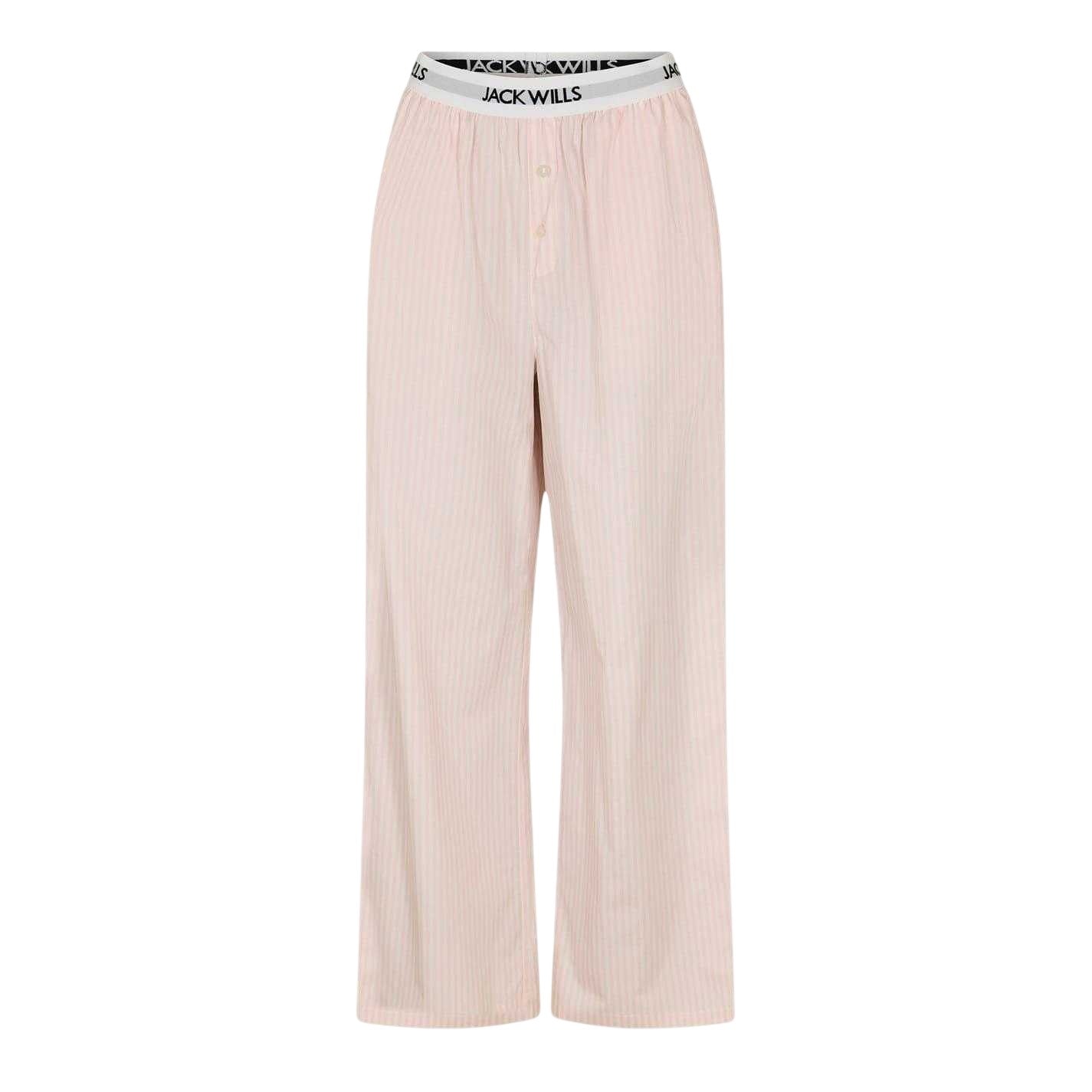 White-Pink - Side - Jack Wills Womens-Ladies Stripe Revere Collar Long-Sleeved Long Pyjama Set