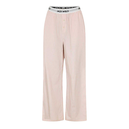 White-Pink - Side - Jack Wills Womens-Ladies Stripe Revere Collar Long-Sleeved Long Pyjama Set