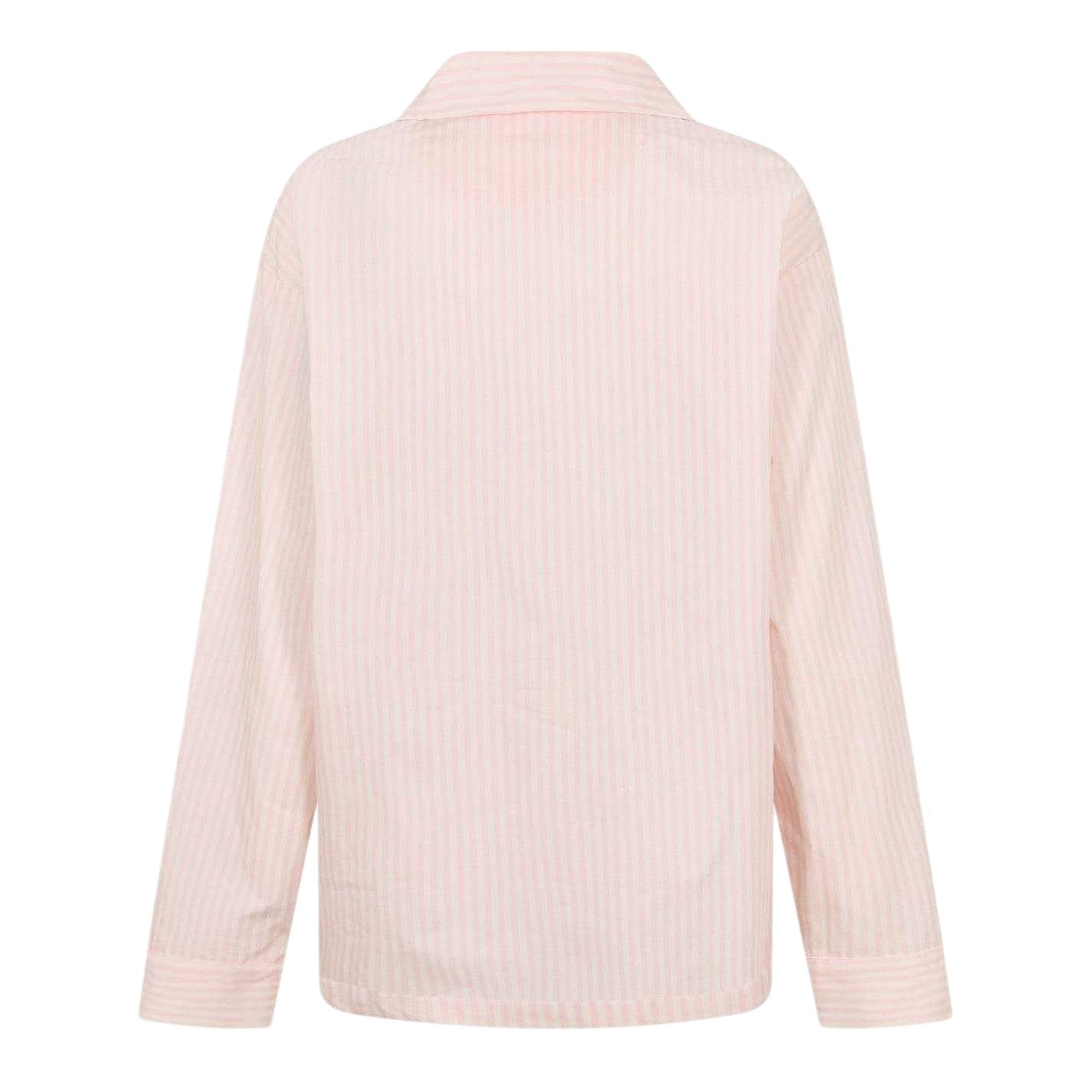 White-Pink - Lifestyle - Jack Wills Womens-Ladies Stripe Revere Collar Long-Sleeved Long Pyjama Set