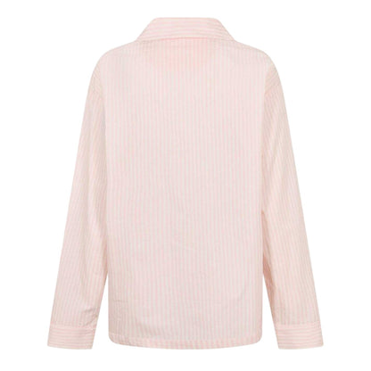 White-Pink - Lifestyle - Jack Wills Womens-Ladies Stripe Revere Collar Long-Sleeved Long Pyjama Set