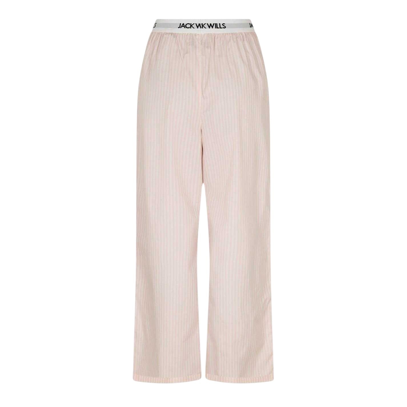 White-Pink - Pack Shot - Jack Wills Womens-Ladies Stripe Revere Collar Long-Sleeved Long Pyjama Set