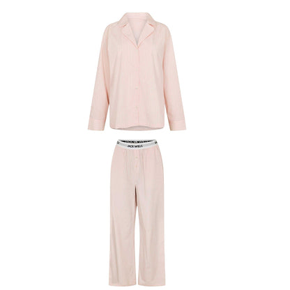 White-Pink - Front - Jack Wills Womens-Ladies Stripe Revere Collar Long-Sleeved Long Pyjama Set