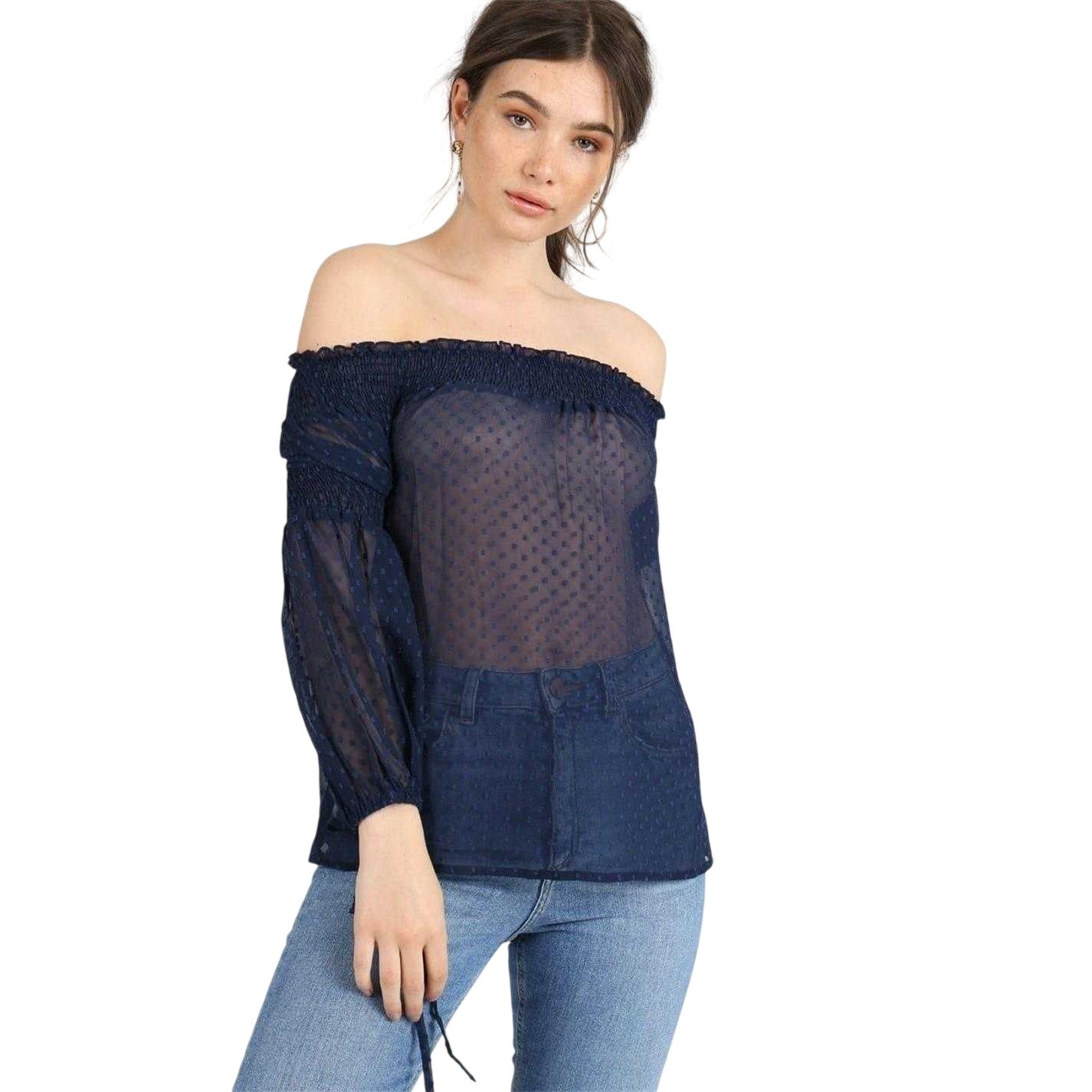 Navy - Front - Influence Womens-Ladies Shirred Bardot Top