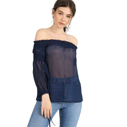 Navy - Front - Influence Womens-Ladies Shirred Bardot Top