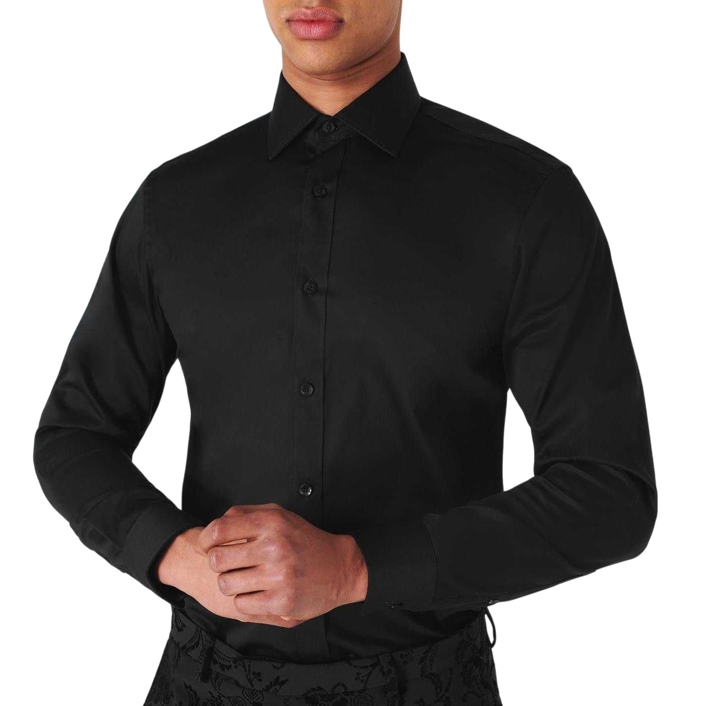 Black - Side - Haines and Bonner Mens Sateen Slim Shirt