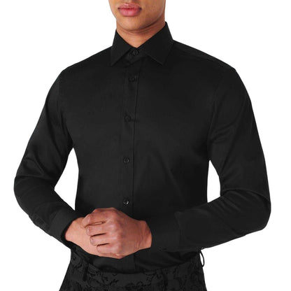 Black - Side - Haines and Bonner Mens Sateen Slim Shirt
