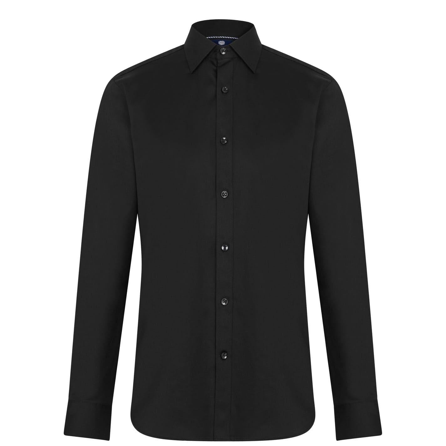 Black - Front - Haines and Bonner Mens Sateen Slim Shirt