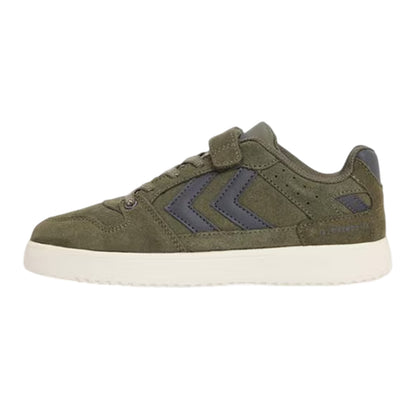 Dusty Olive - Back - Hummel Childrens-Kids Chevron Suede Trainers
