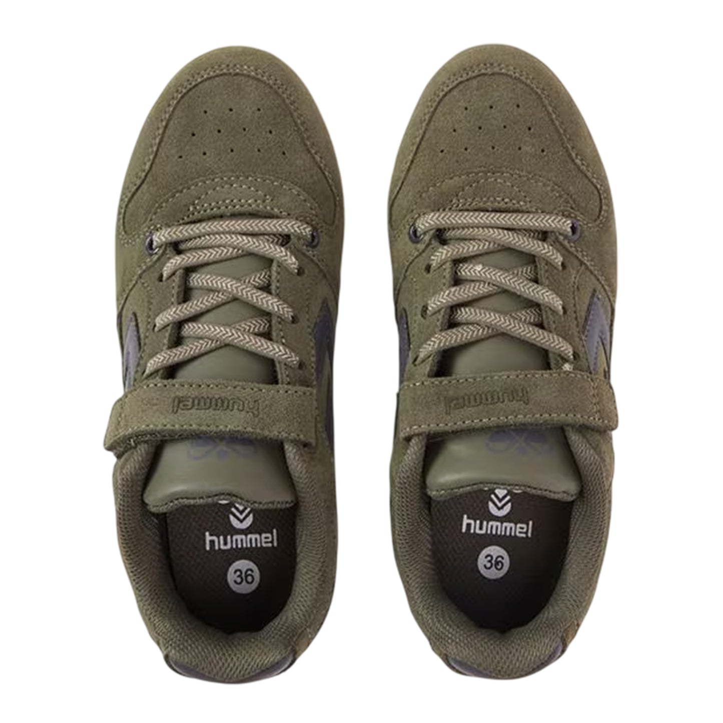 Dusty Olive - Side - Hummel Childrens-Kids Chevron Suede Trainers