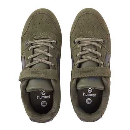 Dusty Olive - Side - Hummel Childrens-Kids Chevron Suede Trainers