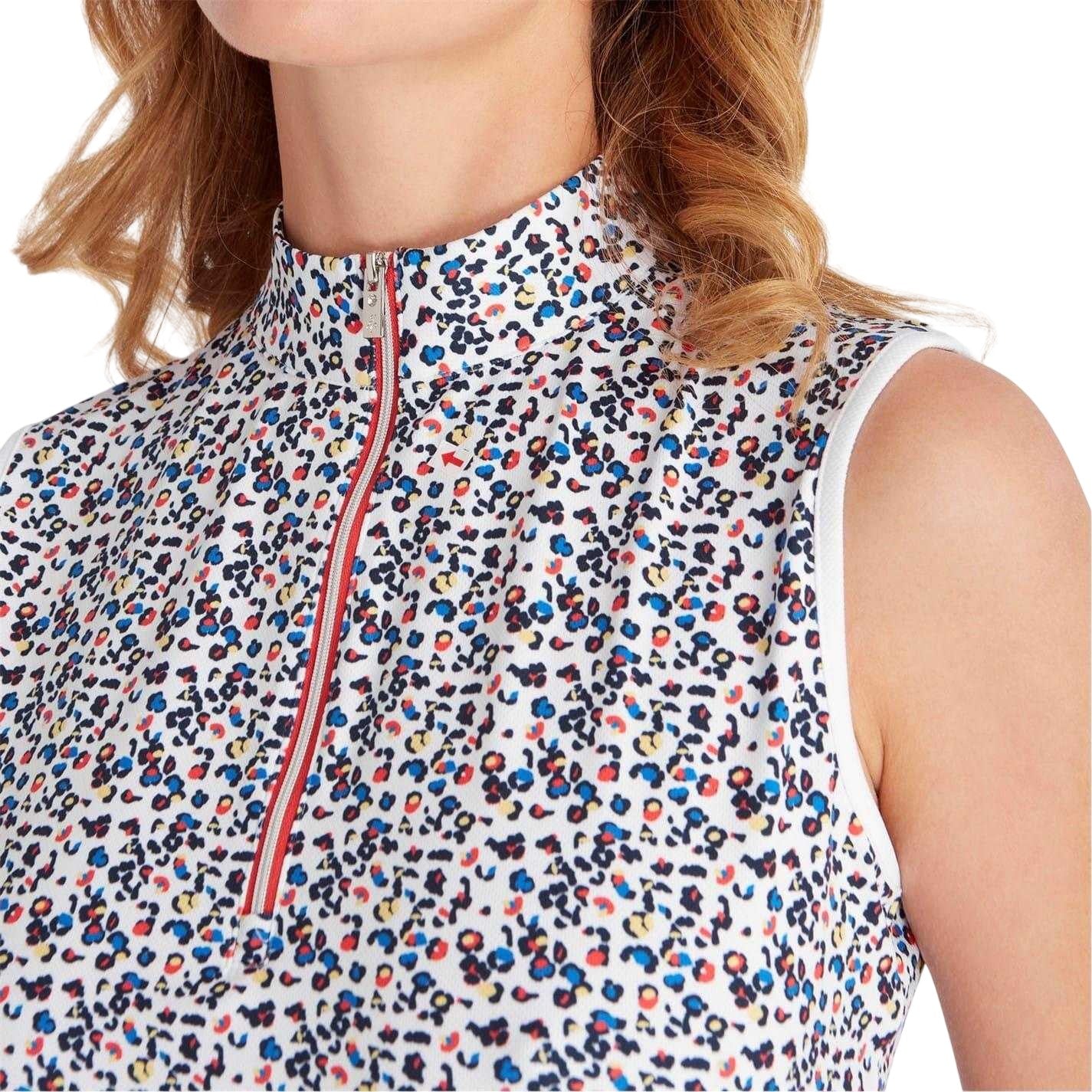 Multicoloured - Side - Calvin Klein Womens-Ladies Floral Half Zip Sleeveless Golf Polo Shirt