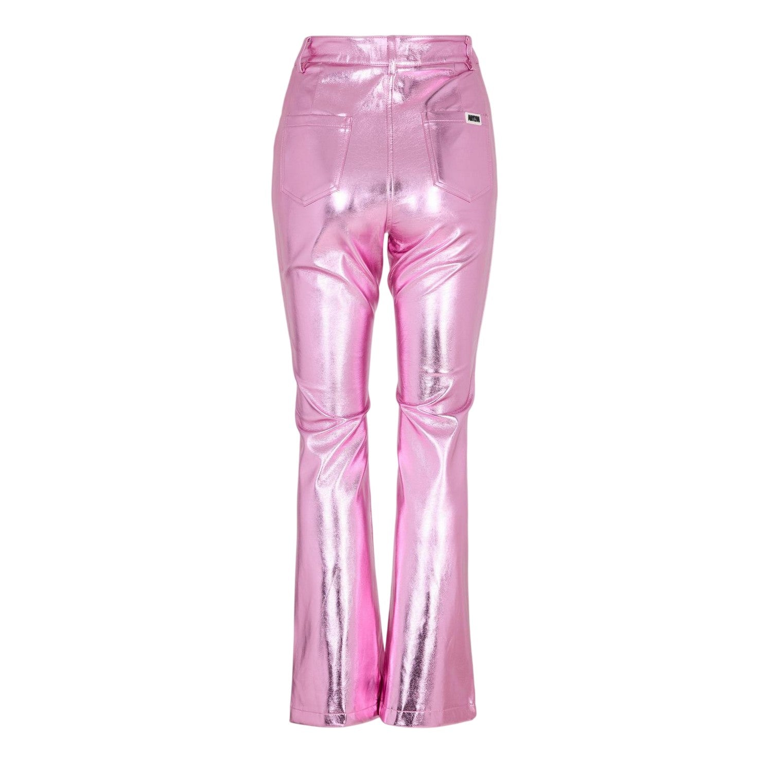 Pink - Back - AmyLynn Womens-Ladies Metallic Flared Trousers