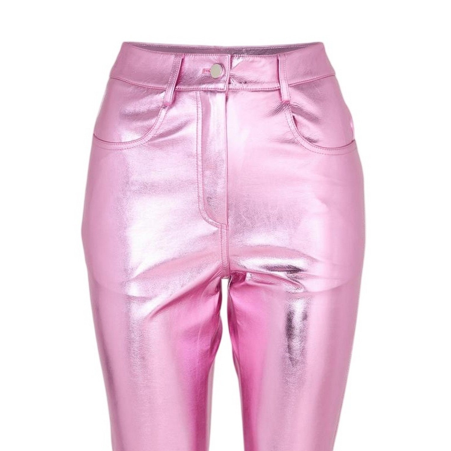 Pink - Side - AmyLynn Womens-Ladies Metallic Flared Trousers
