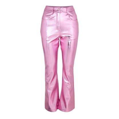 Pink - Front - AmyLynn Womens-Ladies Metallic Flared Trousers